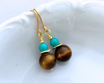 Tiger Eye Beaded Earrings: Turquoise Earrings
