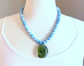 Larimar Necklace, Larimar Pendant Necklace, Chunky Necklace, Statement Necklace, Blue Green Necklace, Classic Necklace, Green Pendant Neck