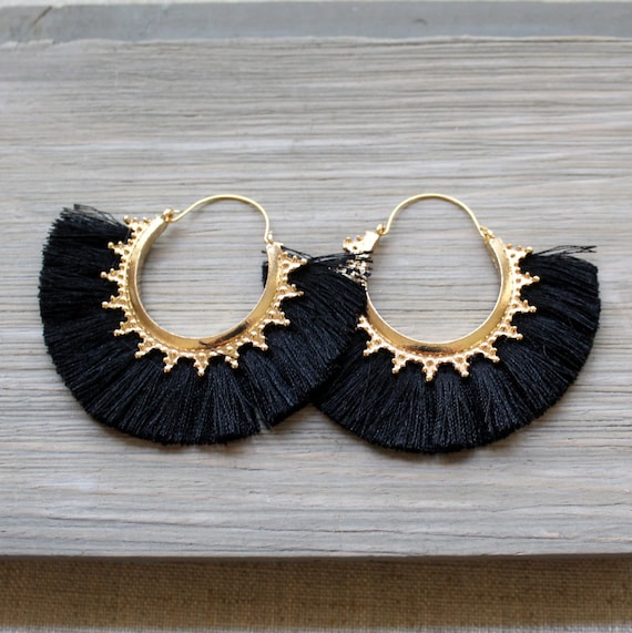 Tassel Earrings Gold Hoop Earrings Fringe Earrings Turquoise Tassel Earrings Tassle Earrings Boho Earrings Tassel Hoop Earrings