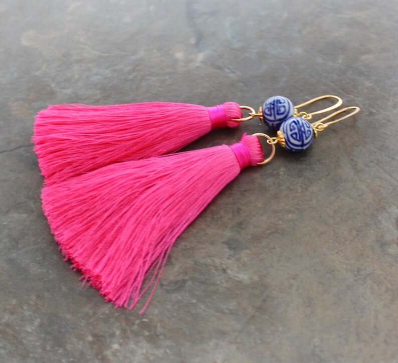 White Tassel Earrings Long Tassel Earrings Boho Silk Tassel Earrings Chinoiserie Earrings Statement Earrings Tassle Earrings