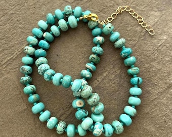 Turquoise Beaded Necklace: Dyed Howlite Rondelle Beads, Silver/Gold Clasp