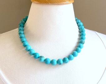 Turquoise Necklace - Blue Necklace - Chunky Necklace - Statement Necklace, Turquoise and Gold - Beach Wedding Necklace, Beaded Necklace