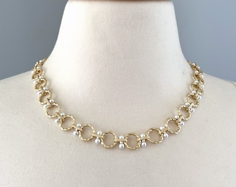 Mixed Metal Link Necklace: Gold Circle & Silver Bar Choker
