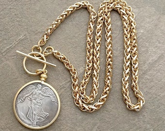 Coin Necklace, Chunky Necklace, Medallion Necklace, French Coin Necklace, Statement Necklace, Chunky Gold Necklace, Reproduction Coin