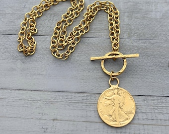 Gold coin necklace: Half dollar victory coin