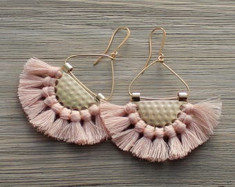 Fringe Earrings - Pink Tassel Earrings - Boho Earrings - Tassel Earrings - Fan Earrings - Half Circle Earrings, Tassle Earring - Marielle