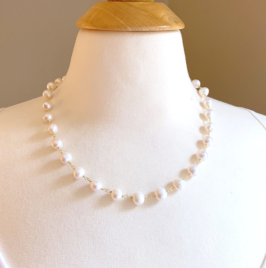 Pearl Necklace White Necklace Tin Cup Necklace Baroque - Etsy