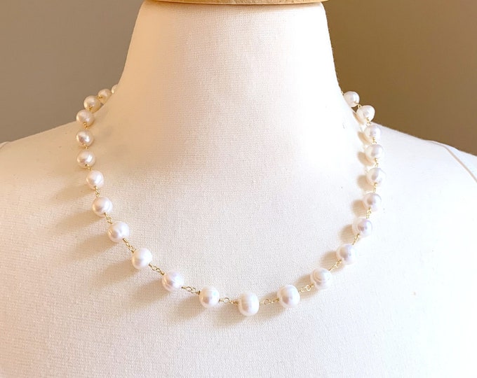 Pearl Necklace White Necklace Tin Cup Necklace Baroque Etsy