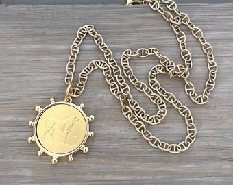 Gold Coin Necklace - French Coin Necklace - Mariner Chain - Statement Necklace, Horse Necklace - Gold Coin Necklace - Equestrian, Horse