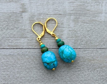 Turquoise Beaded Earrings: Stacked stone earrings