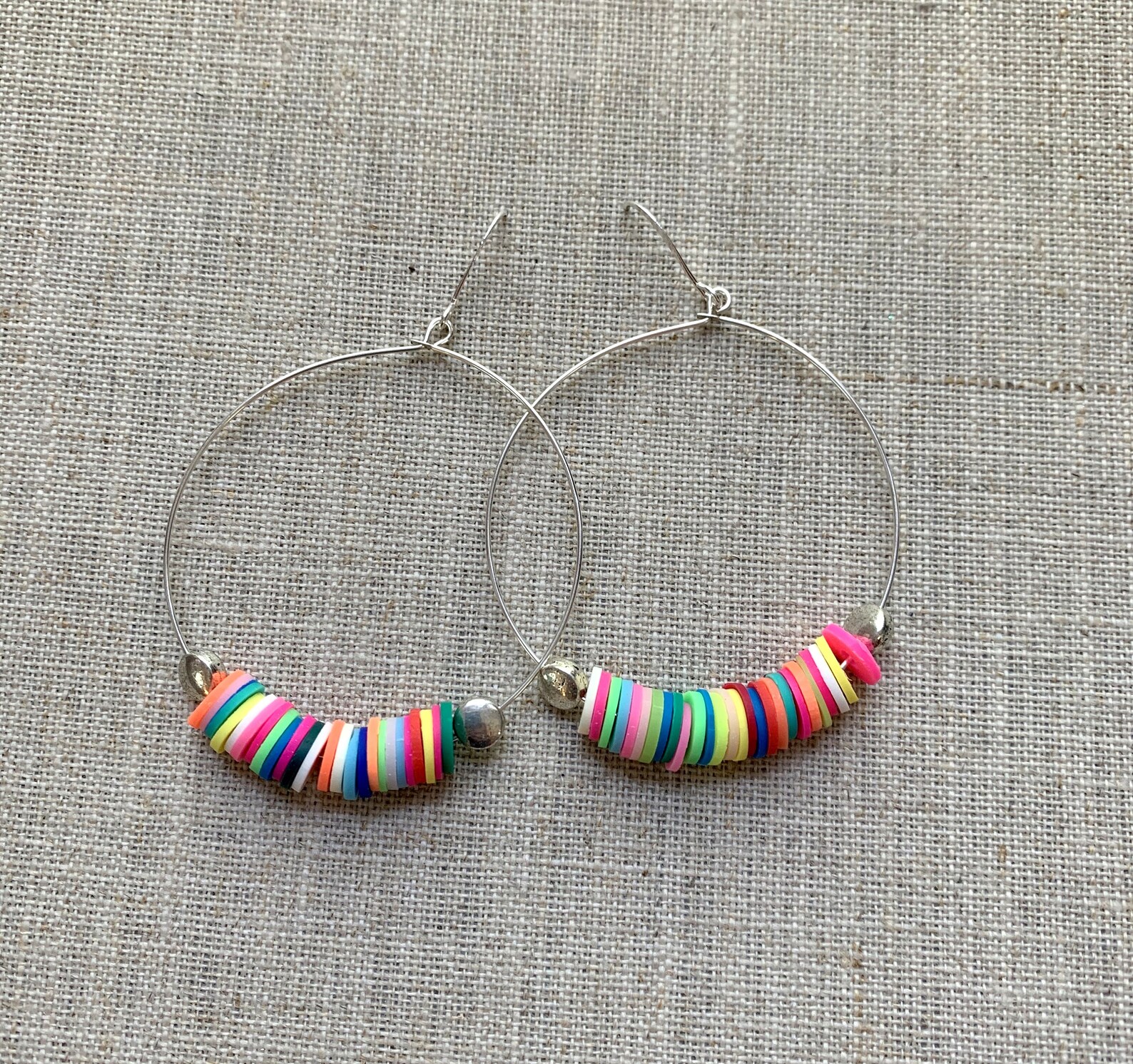 Beaded Hoop Earrings Multicolor Earrings Heishi Earrings Etsy