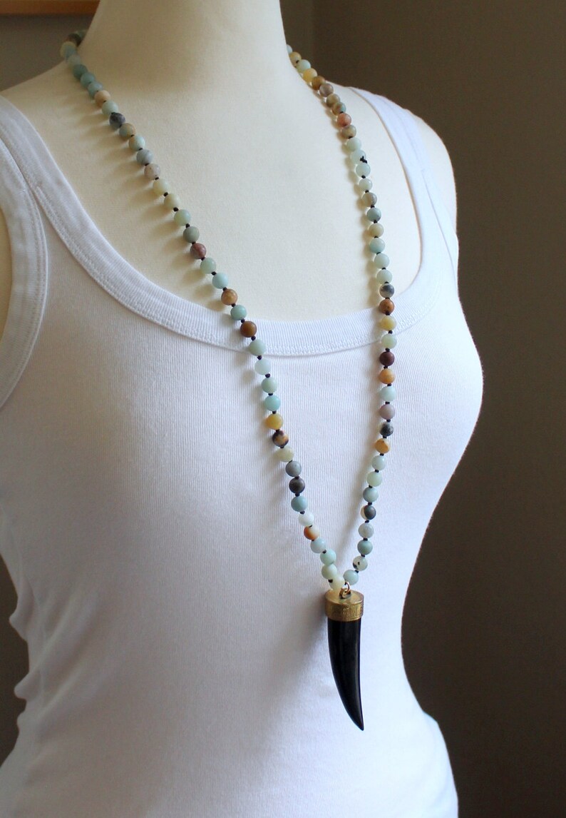 Layering Necklace Beaded Necklace Amazonite Necklace Horn Necklace Tusk Necklace Statement Necklace Boho Necklace Boho Jewelry