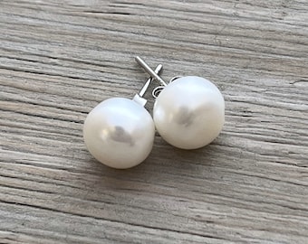 Pearl Post Earrings - White Pearl Earrings - Pearl Stud Earrings - Freshwater Pearl Earrings - Pearl Studs - Button Pearl Studs