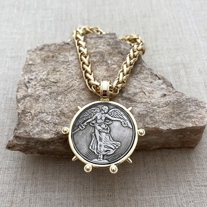 French Victory Coin Necklace: Chunky Gold Medallion Pendant