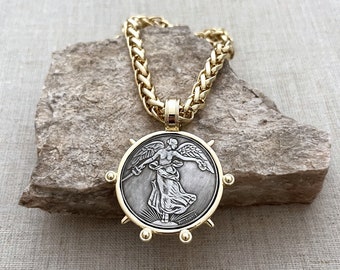 Coin Necklace, Chunky Necklace, Medallion Necklace, French Coin Necklace, Statement Necklace, Chunky Gold Necklace, Reproduction Coin