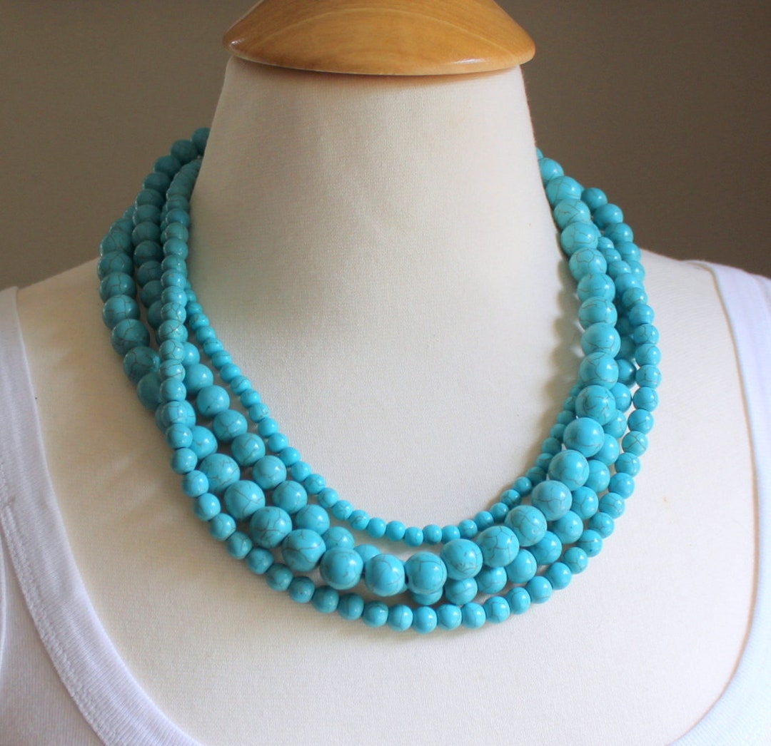 Turquoise Multi Strand Necklace - Turquoise Necklace - Chunky Necklace ...