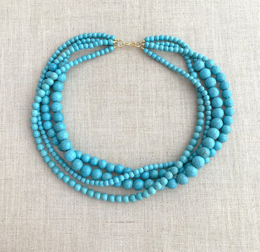 Turquoise Multi Strand Necklace - Turquoise Necklace - Chunky Necklace ...