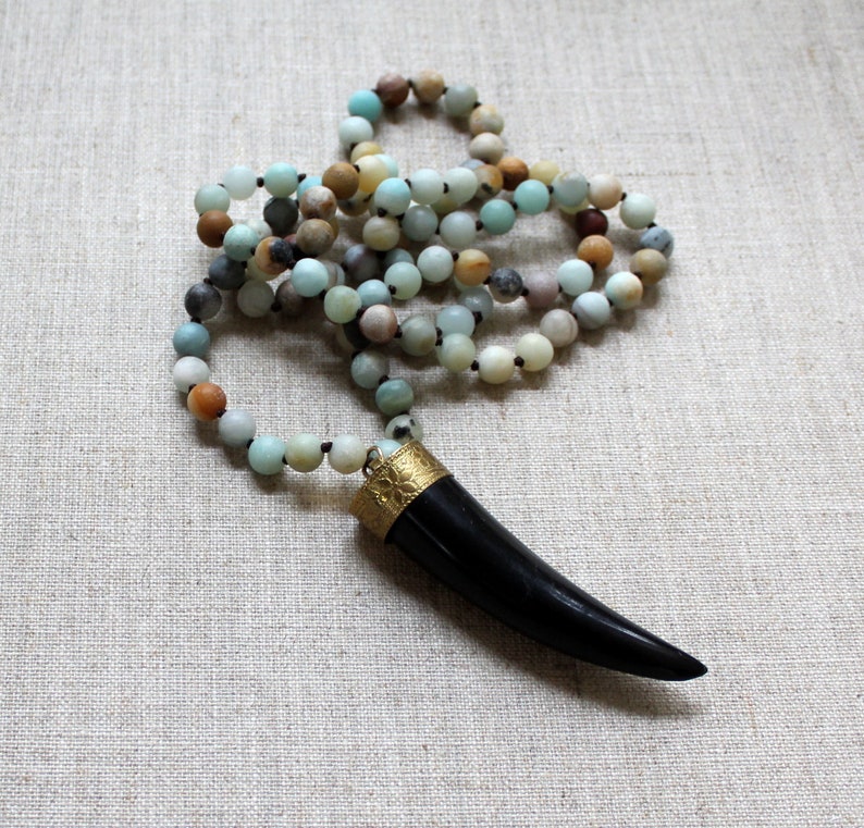 Layering Necklace Beaded Necklace Amazonite Necklace Horn Necklace Tusk Necklace Statement Necklace Boho Necklace Boho Jewelry