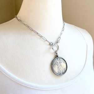 Coin Necklace - Reproduction Antique Coin Necklace - Silver Coin necklace - Statement Necklace -French Coin Necklace - Toggle Necklace