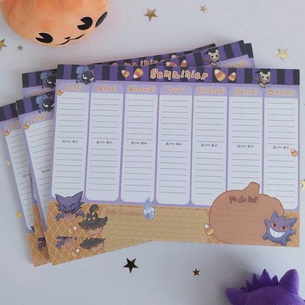 Agenda hebdomadaire A4 - Halloween mignon / Agenda A4 mignon / mémo agenda / agenda déchirable / agenda pokemon à faire / agenda kawaii