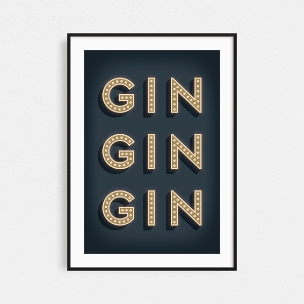 Gin Typography Wall Art // Gin Gin Gin Print // Gin Lover's Gift