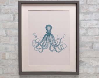 Vintage Octopus Print, Antique, Victorian Nautical Illustration Poster