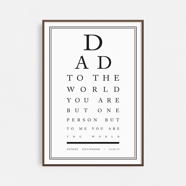 Dad Vintage Style Personalised Eye Chart Poster Print // Father's Day Present Gift Picture for Dad