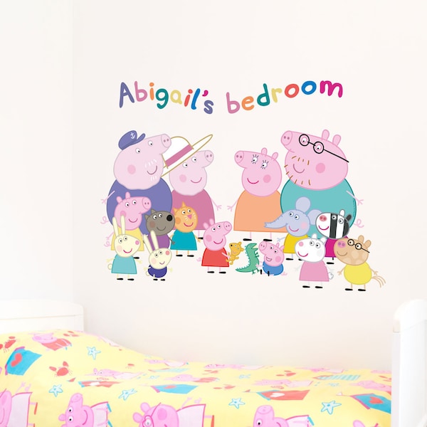 Personalised Peppa Pig Family wall sticker, Peppa Pig wall decal, Peppa Pig wall sticker, Personalised Peppa Pig wall decor