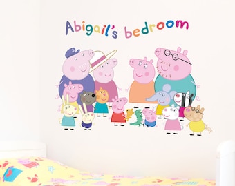 Personalised Peppa Pig Family wall sticker, Peppa Pig wall decal, Peppa Pig wall sticker, Personalised Peppa Pig wall decor