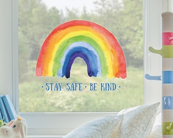 Stay safe be kind rainbow window sticker, rainbow window decal, rainbow room decor