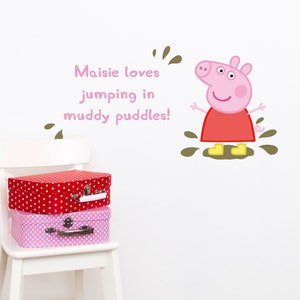 Personalised Peppa Pig muddy puddles wall sticker, Peppa Pig wall decal