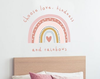 Love, kindness and rainbows quote wall sticker, quote wall decal