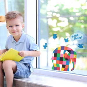 Elmer the elephant window sticker, Elmer the patchwork elephant window sticker