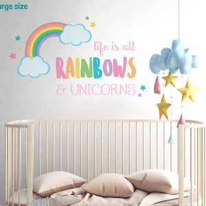 Life is all rainbows and unicorns wall sticker, rainbow wall decal, unicorn room decor, unicorn wall decal