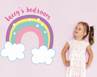 Personalisierte Regenbogen und Wolken Wandaufkleber, Einhorn Wandtattoo, Einhorn Zimmer Dekor, Regenbogen-Wand-Aufkleber