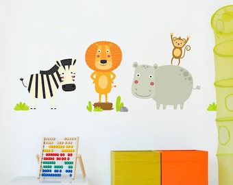Cute jungle animals wall sticker pack, jungle wall decal