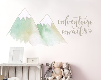 Adventure awaits mountain wall sticker quote, mountain wall decal