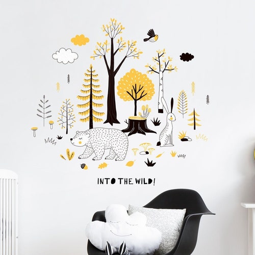 Into the Wild Woodland Wall Sticker Forest Wall Decal Bear Etsy