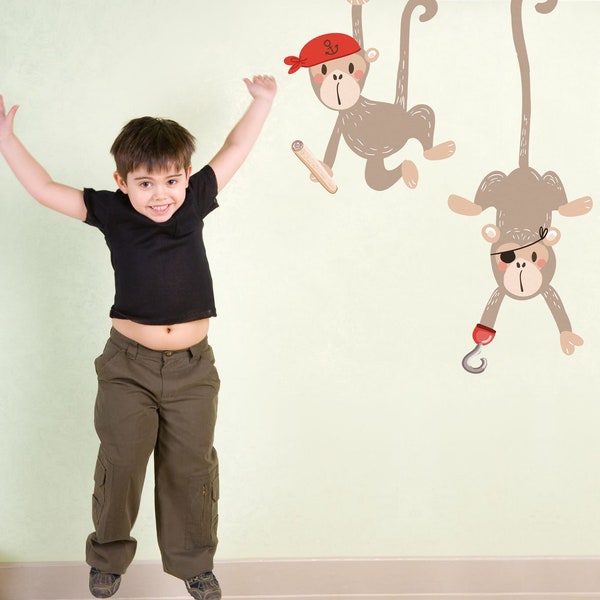 Pirate monkey wall sticker pack - Pirate wall sticker, monkey wall decal