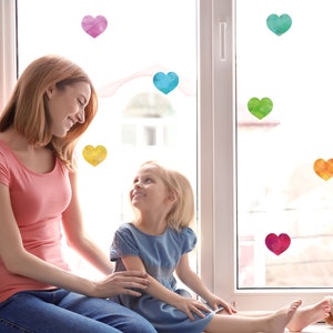 Watercolour rainbow heart window stickers, rainbow window decal, rainbow room decor