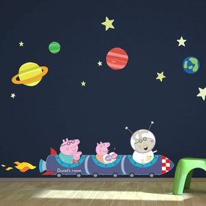 Personalised Peppa Pig rocket train wall sticker, Peppa Pig wall decal