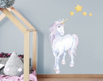 Mythical unicorn and stars wall sticker, unicorn wall decal, unicorn room decor