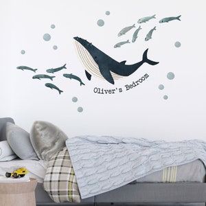 Personalised Ocean Friends Wall Sticker, Whale Wall Decals, Whale Stickers for Walls, Underwater Themed Room, Ocean Wall Stickers