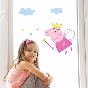 Etiqueta engomada de la ventana de hadas Peppa Pig, etiqueta de la ventana de Peppa Pig, etiqueta de la ventana de Peppa Pig