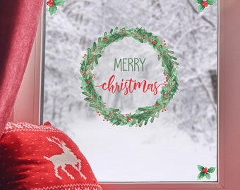 Merry Christmas Gift Wreath Wall Window Stickers Decals XMAS Home Shop Decor Merry Christmas Gift Wreath Wall Window Stickers Decals XMAS Home Shop Decor