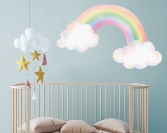Pastel Rainbow with Clouds wall sticker, Rainbow wall sticker, Rainbow wall decal, Rainbow wall decor, Unicorn themed bedroom