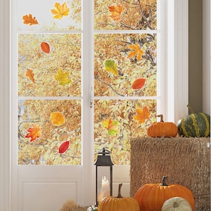 Autumn leaves window stickers, Autumnal leaves window sticker, Autumn decoration, Fall decoration, Autumn window stickers image 1