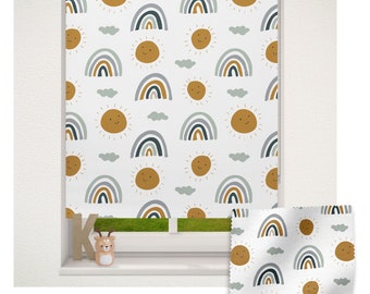 Rainbows and suns roller blind, Children's roller blind, Made to measure, Rainbow roller blind