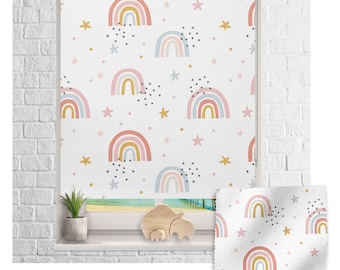 White rainbows and stars roller blind, Children's roller blind, Made to measure, Rainbow roller blind, Blackout Children's roller blind