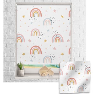 White rainbows and stars roller blind, Children's roller blind, Made to measure, Rainbow roller blind, Blackout Children's roller blind